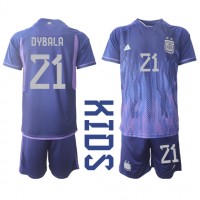 Argentina Paulo Dybala #21 Bortedraktsett Barn VM 2022 Kortermet (+ Korte bukser)